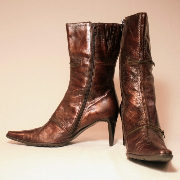 Zita Maria Brown Metallic Leather Boots - Picture 4 of 8